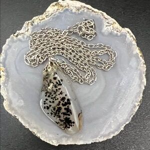 Vintage Spotted Agate Pendant 18” Necklace